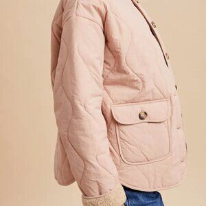 NWT Quilted Sherpa Shacket Green and Rose